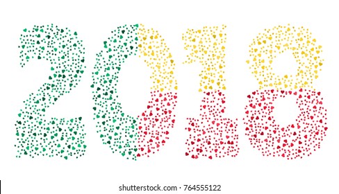 Happy new year 2018 texture in colors of the flag of Benin made of hearts