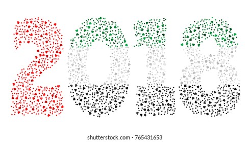 Happy new year 2018 texture in colors of the flag of The United Arab Emirates made of hearts