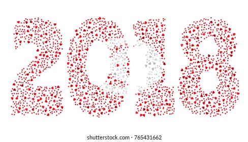 Happy new year 2018 texture in colors of the flag of Tunisia made of hearts