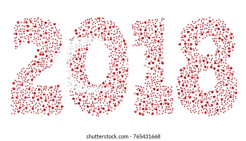 Happy new year 2018 texture in colors of the flag of Turkey made of hearts