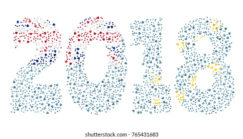 Happy new year 2018 texture in colors of the flag of Tuvalu made of hearts