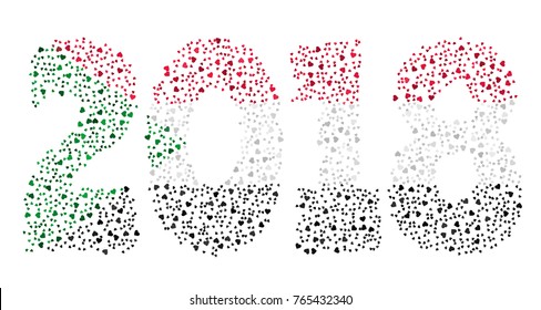 Happy new year 2018 texture in colors of the flag of Sudan made of hearts