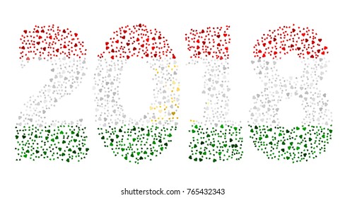 Happy new year 2018 texture in colors of the flag of Tajikistan made of hearts