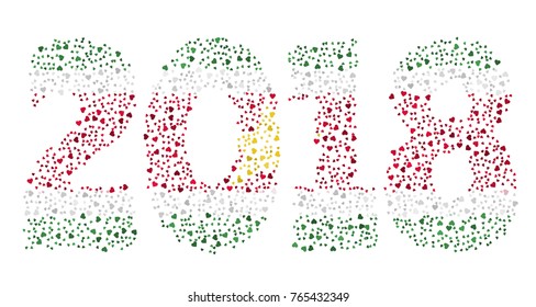 Happy new year 2018 texture in colors of the flag of Suriname made of hearts