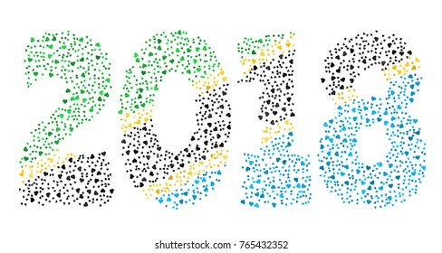 Happy new year 2018 texture in colors of the flag of Tanzania made of hearts