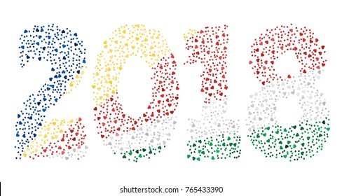 Happy new year 2018 texture in colors of the flag of Seychelles made of hearts