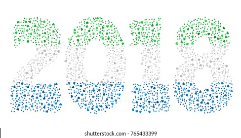 Happy new year 2018 texture in colors of the flag of Sierra Leone made of hearts