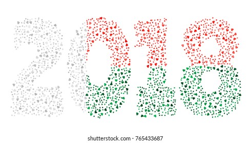 Happy new year 2018 texture in colors of the flag of Madagascar made of hearts