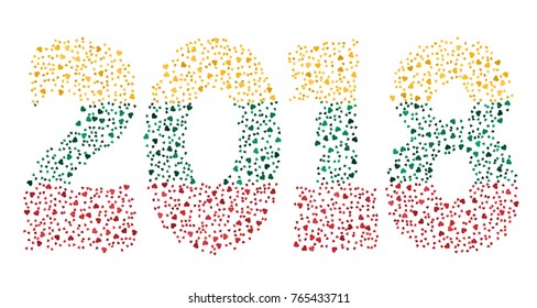 Happy new year 2018 texture in colors of the flag of Lithuania made of hearts