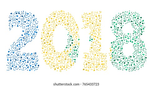 Happy new year 2018 texture in colors of the flag of Saint Vincent And The Grenadines made of hearts