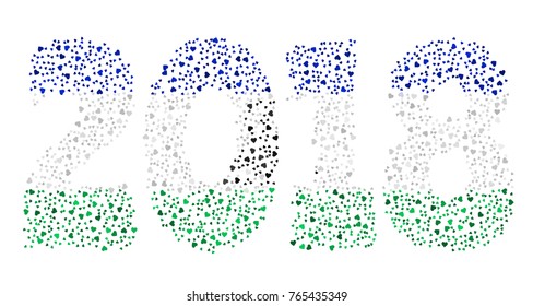 Happy new year 2018 texture in colors of the flag of Lesotho made of hearts