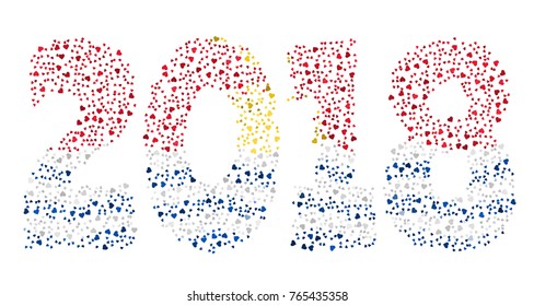 Happy new year 2018 texture in colors of the flag of Kiribati made of hearts