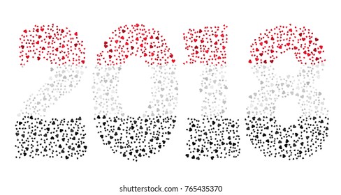Happy new year 2018 texture in colors of the flag of Yemen made of hearts