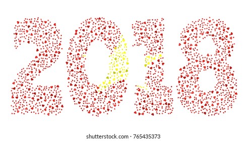 Happy new year 2018 texture in colors of the flag of Vietnam made of hearts