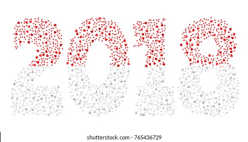 Happy new year 2018 texture in colors of the flag of Indonesia made of hearts