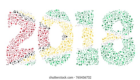 Happy new year 2018 texture in colors of the flag of Guyana made of hearts