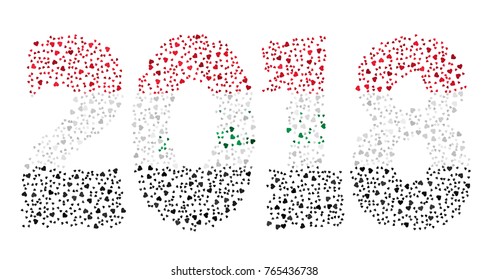 Happy new year 2018 texture in colors of the flag of Iraq made of hearts