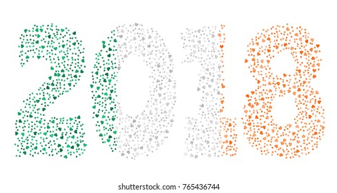 Happy new year 2018 texture in colors of the flag of Ireland made of hearts