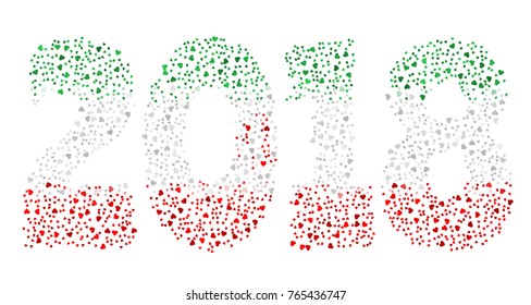 Happy new year 2018 texture in colors of the flag of Iran made of hearts