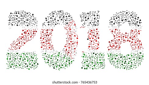 Happy new year 2018 texture in colors of the flag of Kenya made of hearts