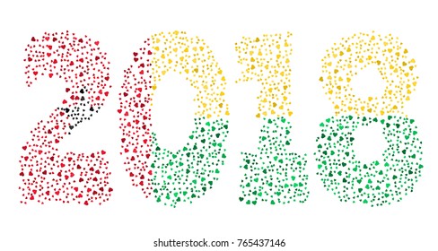 Happy new year 2018 texture in colors of the flag of Guinea Bissau made of hearts