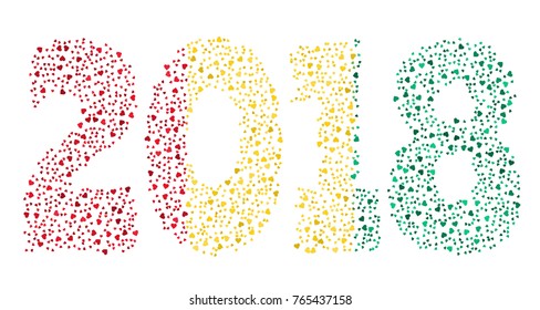 Happy new year 2018 texture in colors of the flag of Guinea made of hearts