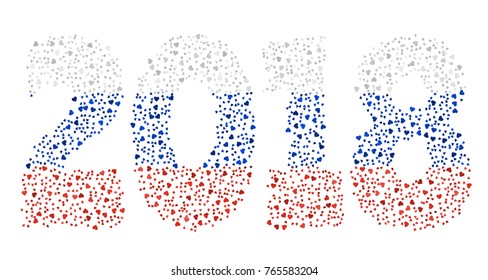 Happy new year 2018 texture in colors of the flag of Russia made of hearts