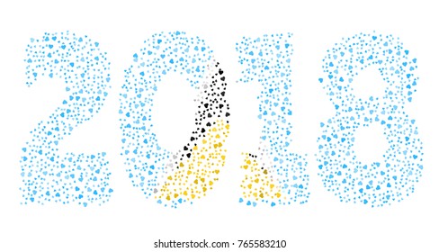 Happy new year 2018 texture in colors of the flag of Saint Lucia made of hearts