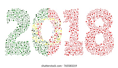 Happy new year 2018 texture in colors of the flag of Portugal made of hearts
