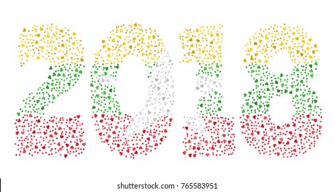 Happy new year 2018 texture in colors of the flag of Myanmar made of hearts