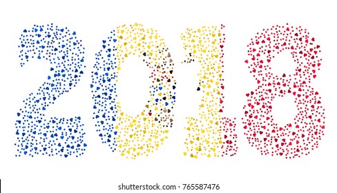 Happy new year 2018 texture in colors of the flag of Moldova made of hearts