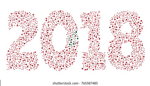 Happy new year 2018 texture in colors of the flag of Morocco made of hearts
