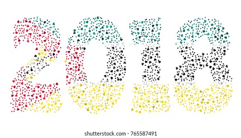 Happy new year 2018 texture in colors of the flag of Mozambique made of hearts
