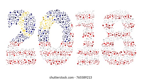 Happy new year 2018 texture in colors of the flag of Malaysia made of hearts