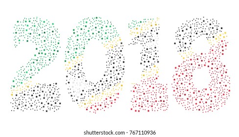 Happy new year 2018 texture in colors of the flag of Saint Kitts And Nevis made of stars