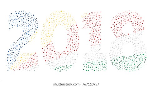 Happy new year 2018 texture in colors of the flag of Seychelles made of stars