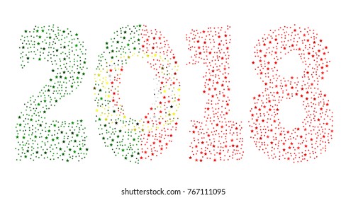 Happy new year 2018 texture in colors of the flag of Portugal made of stars