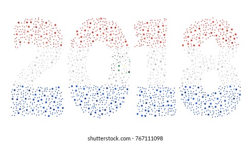 Happy new year 2018 texture in colors of the flag of Paraguay made of stars