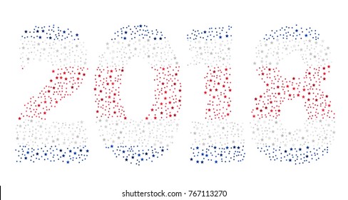 Happy new year 2018 texture in colors of the flag of Costa Rica made of stars