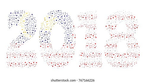 Happy new year 2018 texture in colors of the flag of Malaysia made of stars
