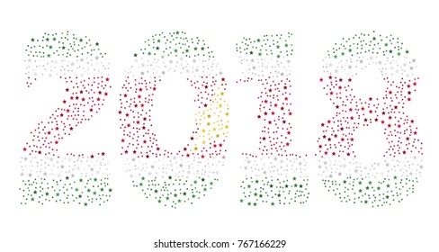 Happy new year 2018 texture in colors of the flag of Suriname made of stars