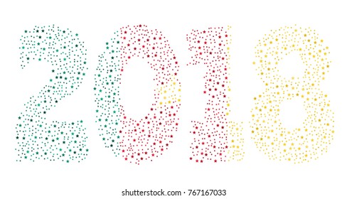 Happy new year 2018 texture in colors of the flag of Cameroon made of stars