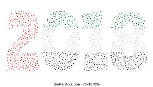 Happy new year 2018 texture in colors of the flag of The United Arab Emirates made of stars
