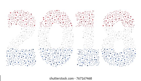 Happy new year 2018 texture in colors of the flag of The Netherlands made of stars