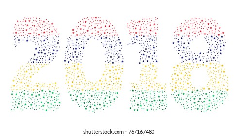 Happy new year 2018 texture in colors of the flag of Mauritius made of stars