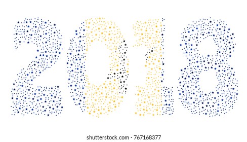 Happy new year 2018 texture in colors of the flag of Barbados made of stars