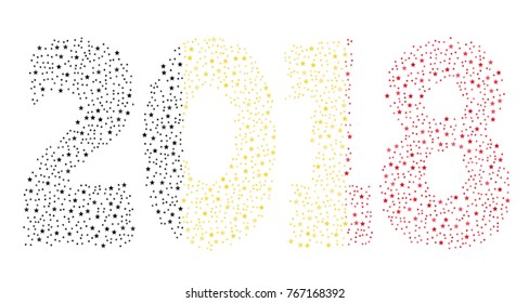 Happy new year 2018 texture in colors of the flag of Belgium made of stars