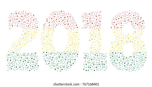 Happy new year 2018 texture in colors of the flag of Bolivia made of stars