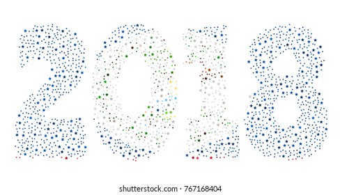 Happy new year 2018 texture in colors of the flag of Belize made of stars