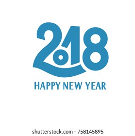 Happy New Year 2018 title on white background Vector illustration. Blue 2018 year icon
